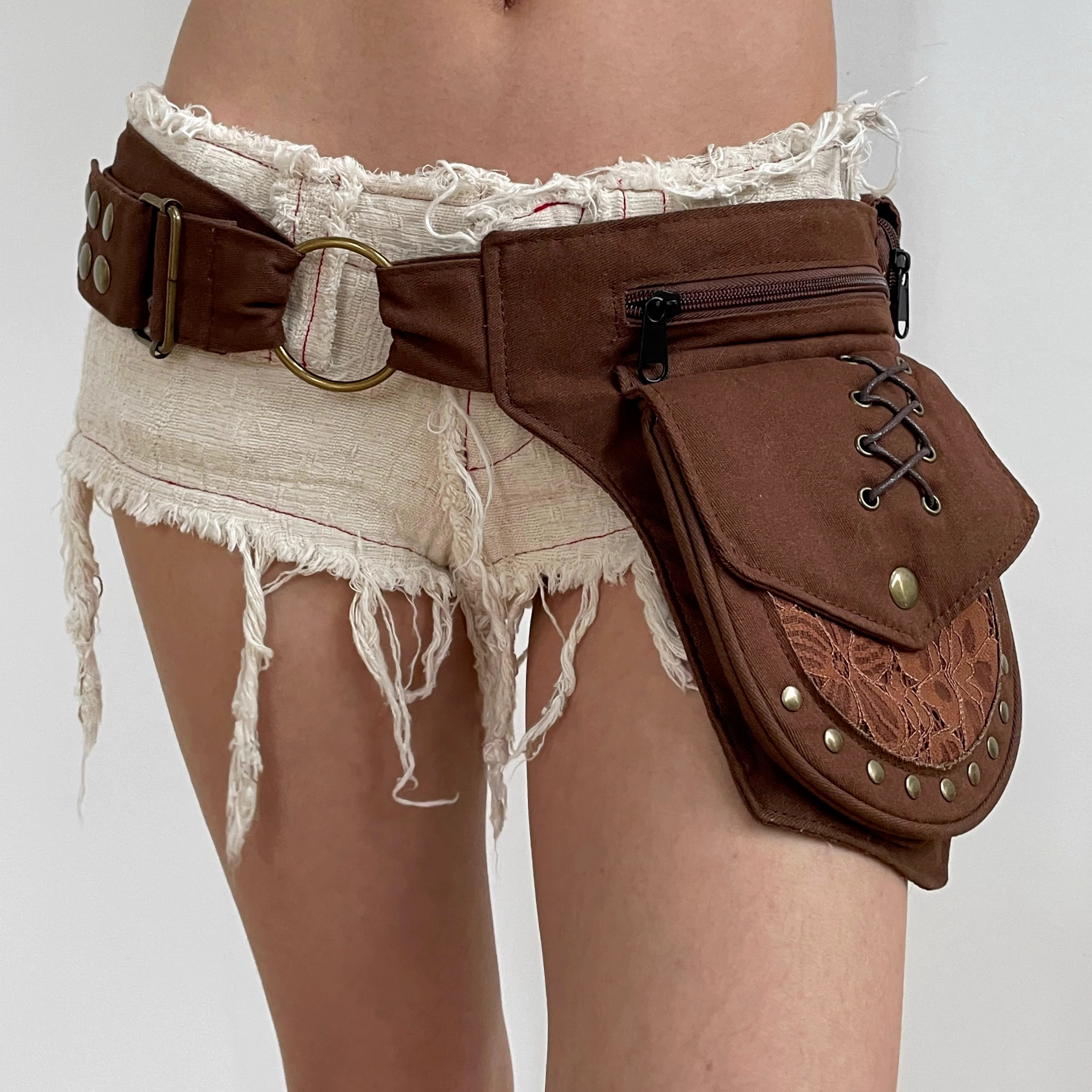 夏季废土风男女腰包复古铆钉收纳包多功能斜挎包户外运动手机包