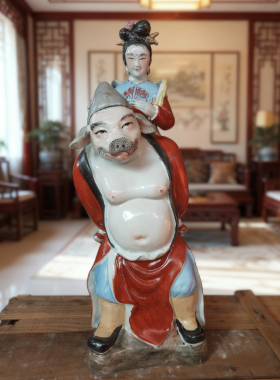 景德镇手工陶瓷器雕塑摆件货西游记猪八戒背媳妇创意传统供奉46cm