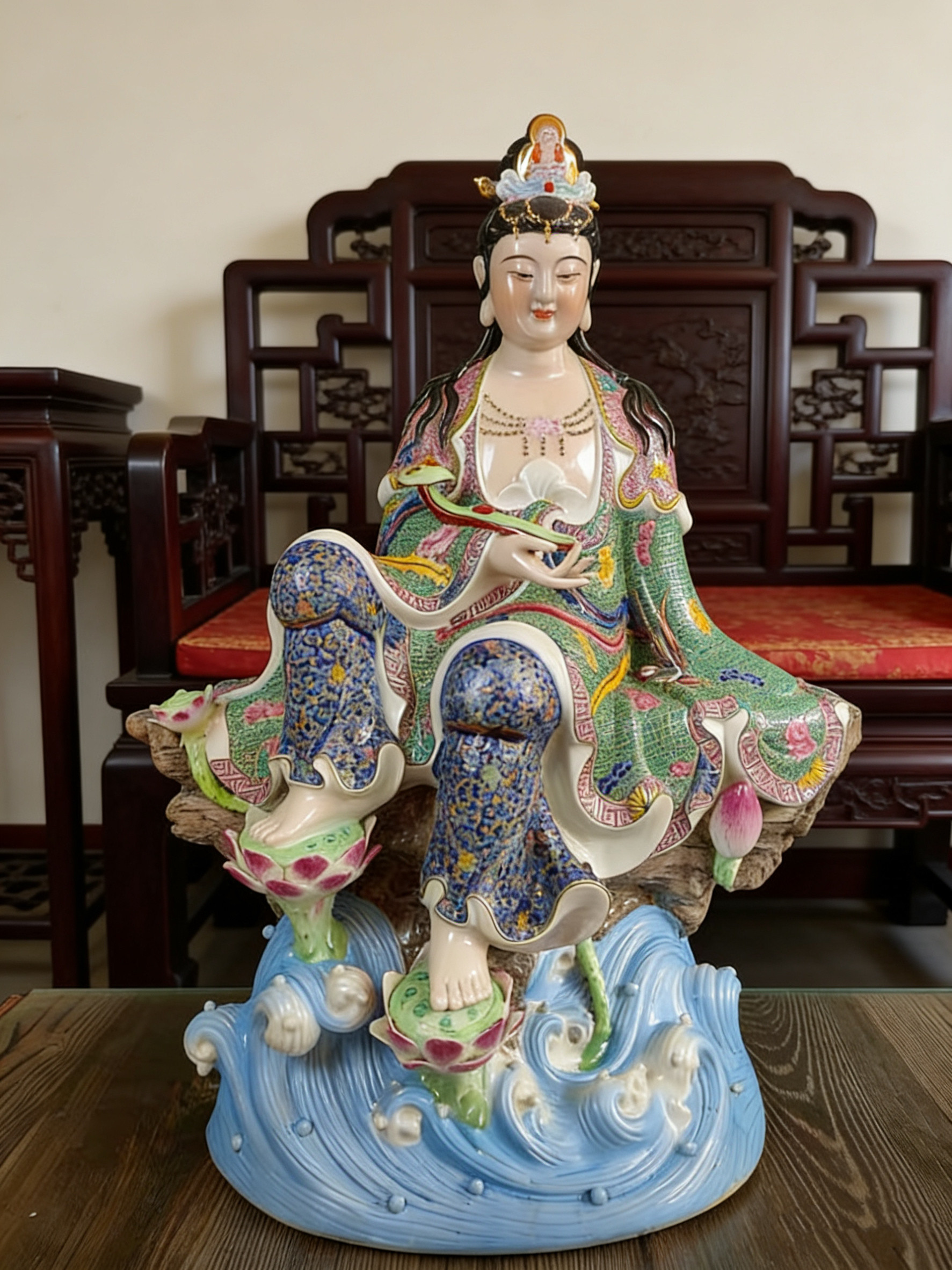 景德镇陶瓷雕塑南海观音家用客厅会所酒店观世音菩萨佛像摆件60cm