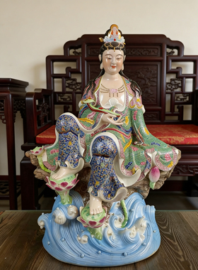 景德镇陶瓷雕塑南海观音家用客厅会所酒店观世音菩萨佛像摆件60cm