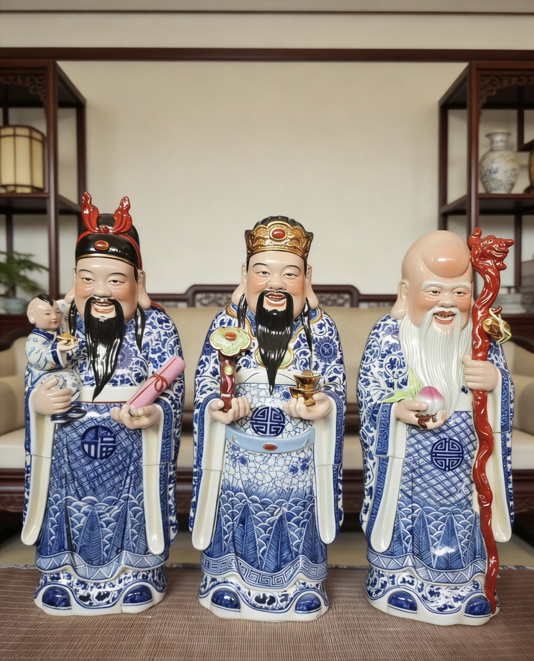 福禄寿三星摆件陶瓷人物招财神佛像供奉装饰福星禄星寿星神像45CM