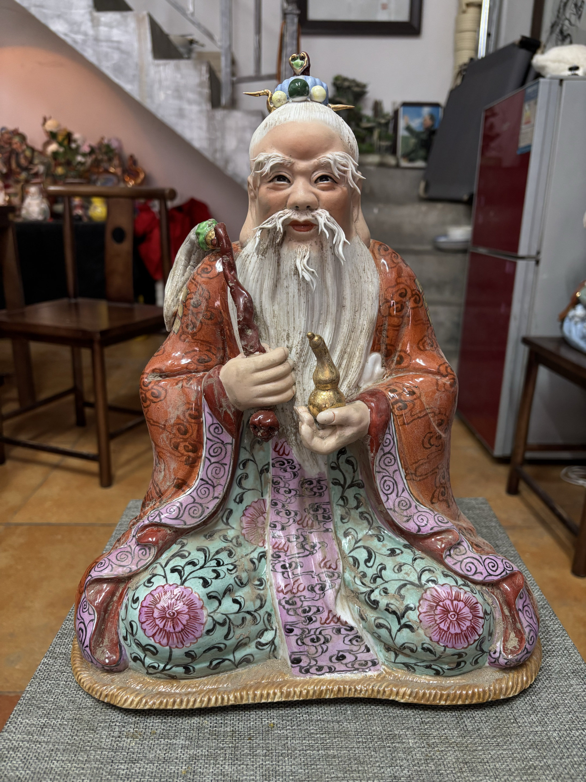38厘米15寸太上老君神像陶瓷雕太清道德天尊佛像供奉摆件老子坐像