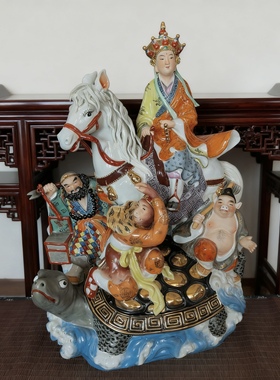 中式文学人物西游记师徒四人渡通天河雕塑工艺品陶瓷客厅摆件64cm