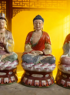 大号雕塑陶瓷器西方三圣坐莲阿弥陀佛大势至观音菩萨佛像摆件85cm