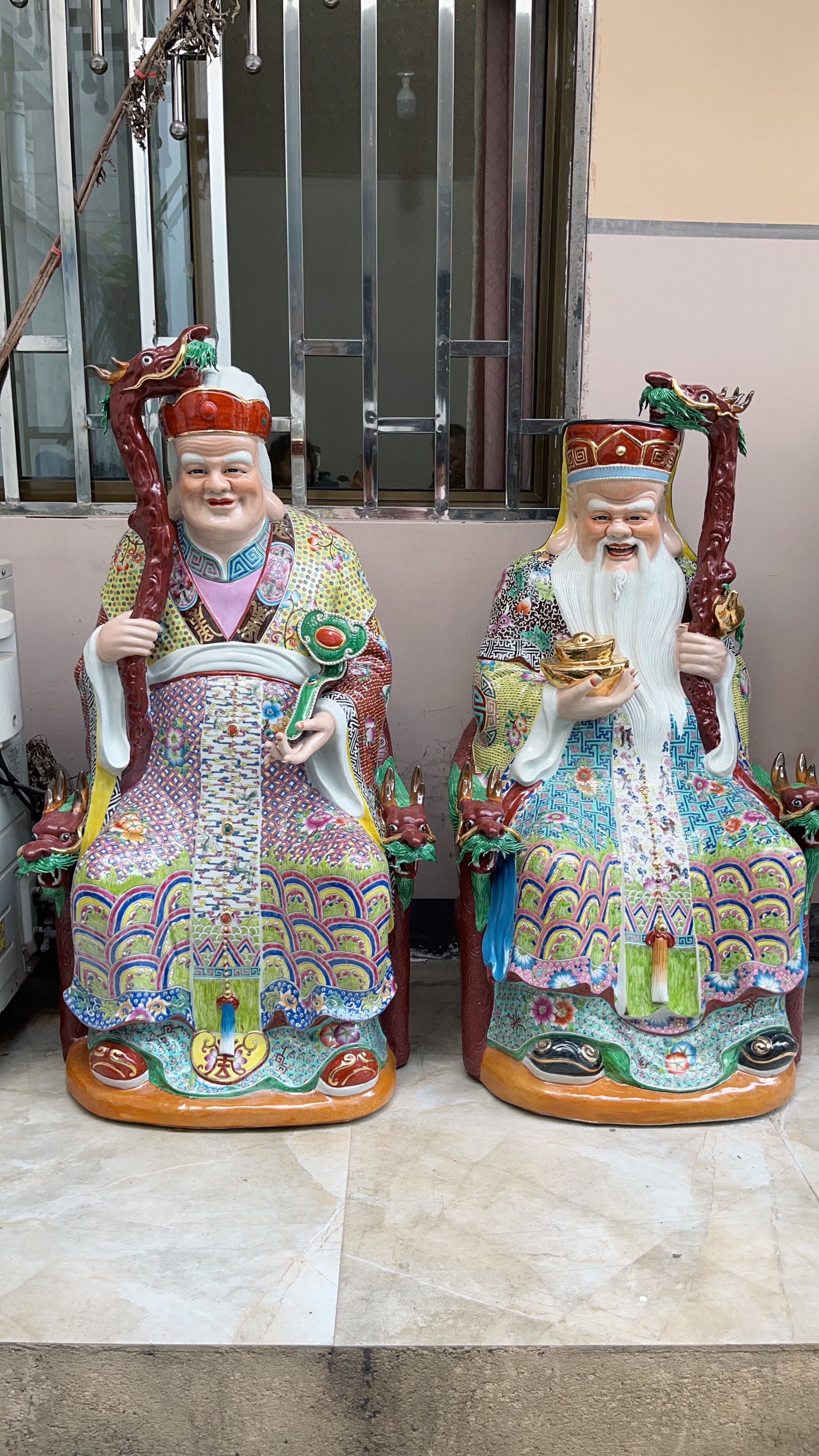 坐雕塑陶瓷器土地公土地婆神像福德正神财神土地爷土地奶公婆一米
