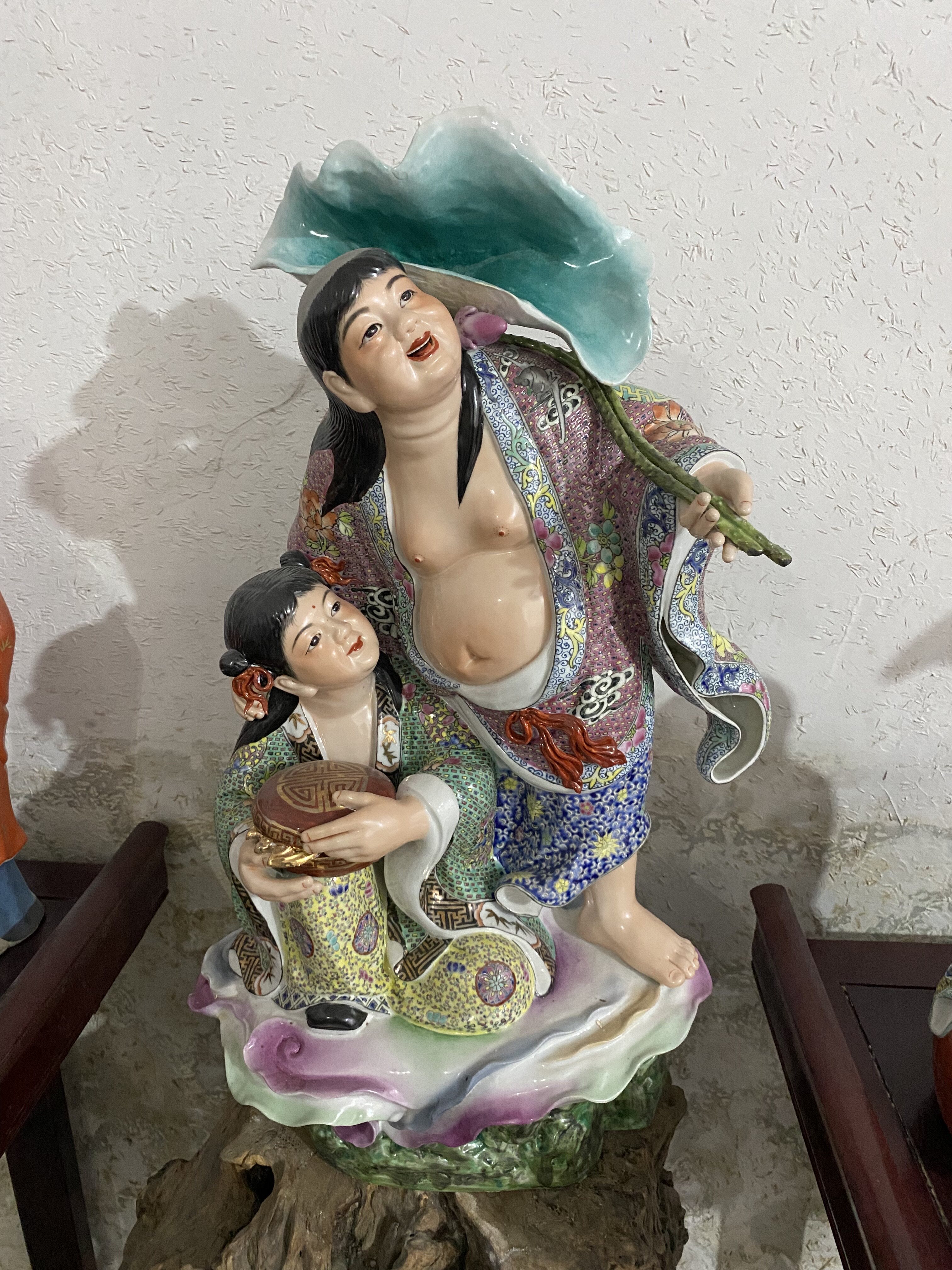 和合二贤摆件家庭婚房贺新婚结婚礼品摆设陶瓷工艺品家居摆件26吋