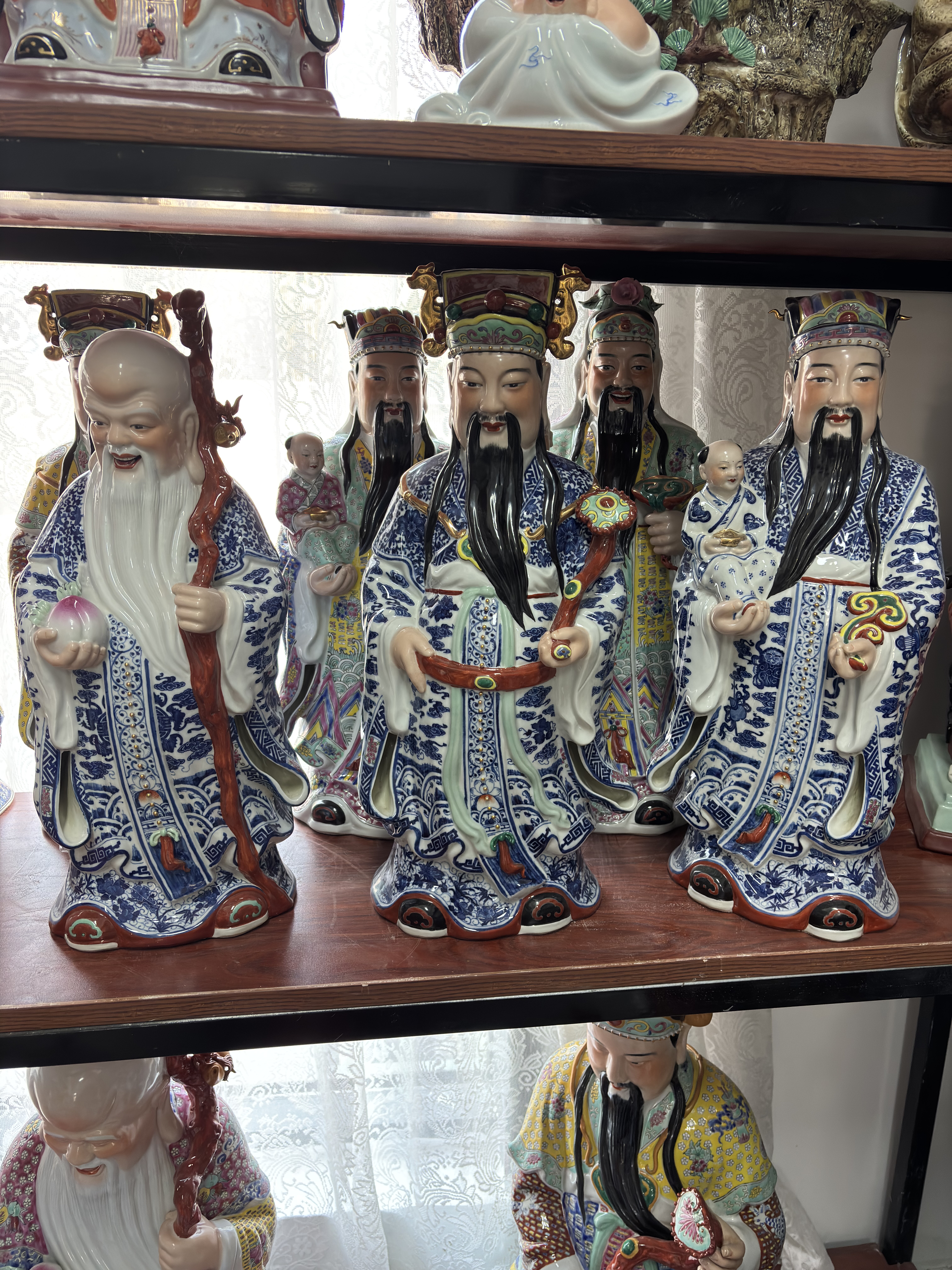 景德镇雕塑青花陶瓷福禄寿三星摆件寿星老人供奉乔迁开业礼品50cm