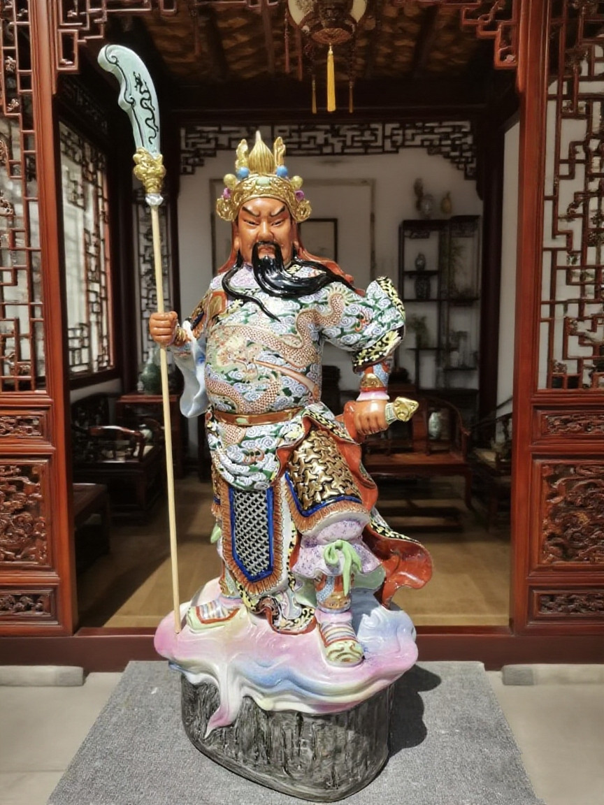 景德镇雕塑陶瓷器关公摆件关二爷站立刀关羽武财神店铺装饰品50cm