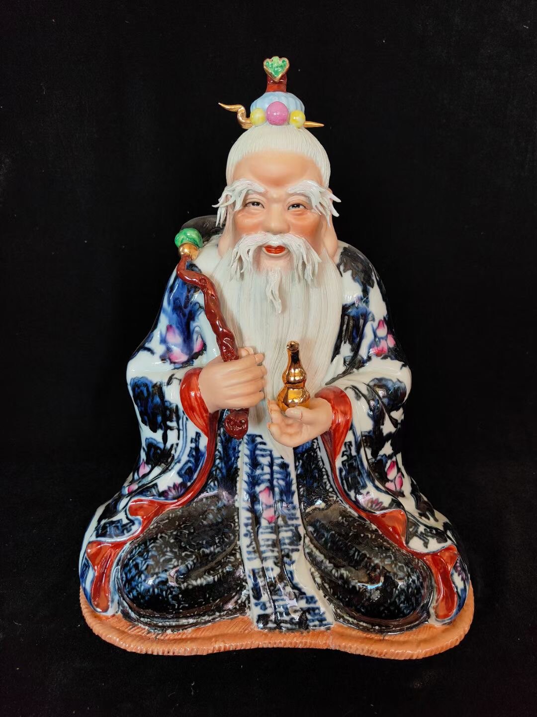 古玩古董收藏景德镇陶瓷雕塑瓷青花太上老君人物塑像摆件家居精品