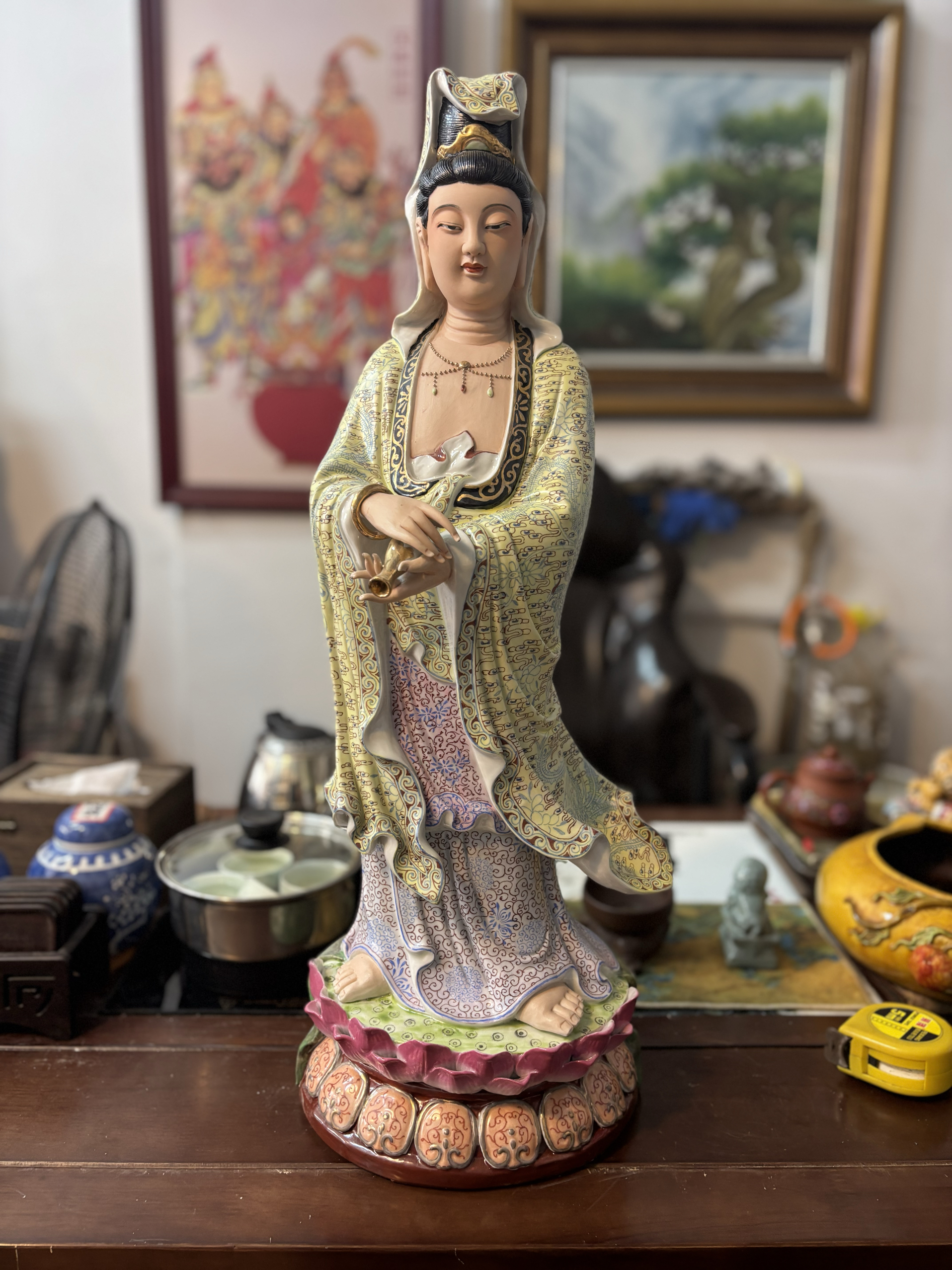 景德镇雕塑陶瓷器观音菩萨摆件站莲净瓶南海观音佛像供奉家用64cm