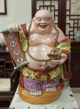 景德镇弥勒佛像笑佛摆件招财进宝大肚佛家居客厅新居开业礼品45cm