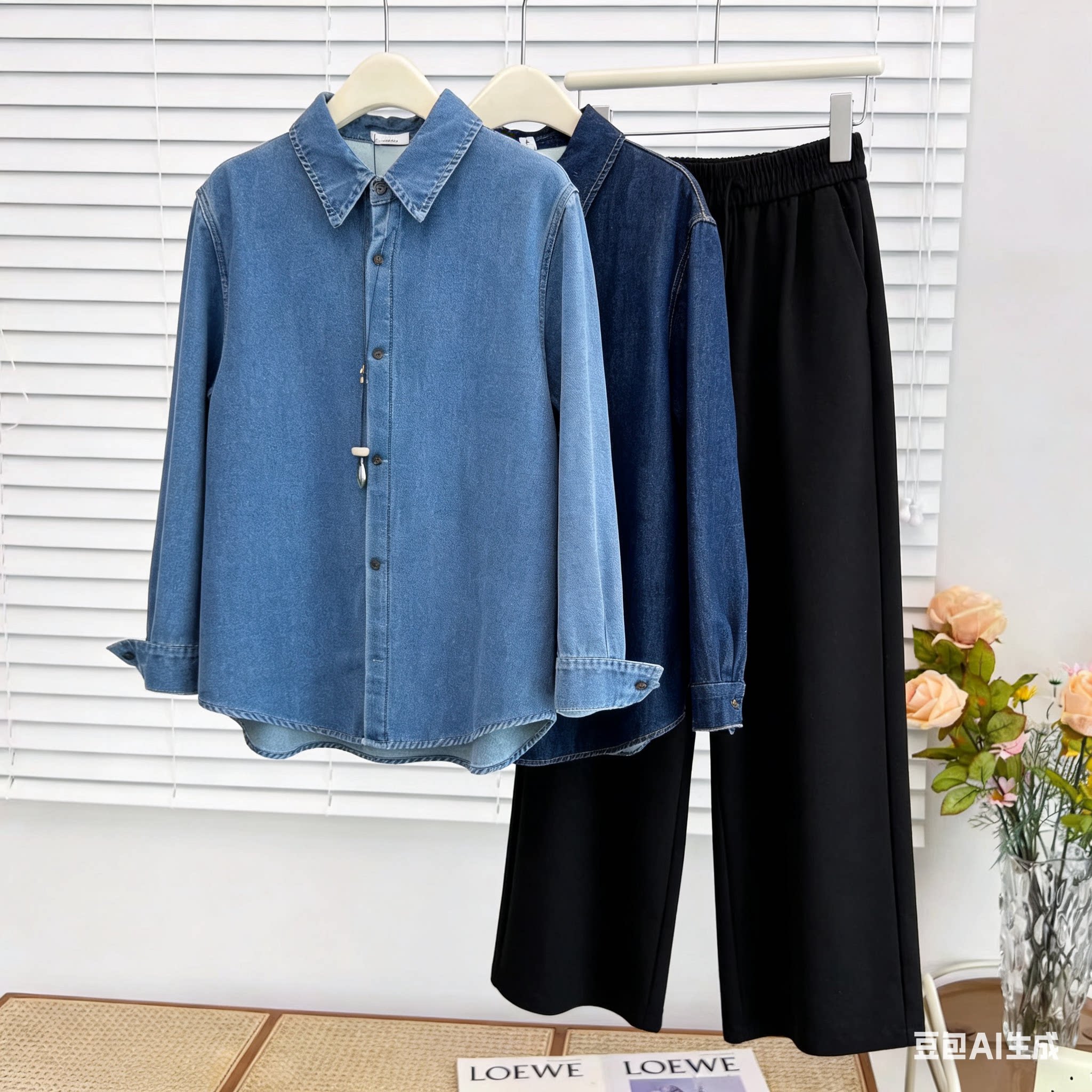 加肥加大码复古港味牛仔衬衣女宽松胖mm衬衫百搭叠穿上衣显瘦外套