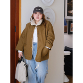 zooobaby01 04韩系简约翻领拼接长袖 加绒派克外套女显瘦百搭上衣
