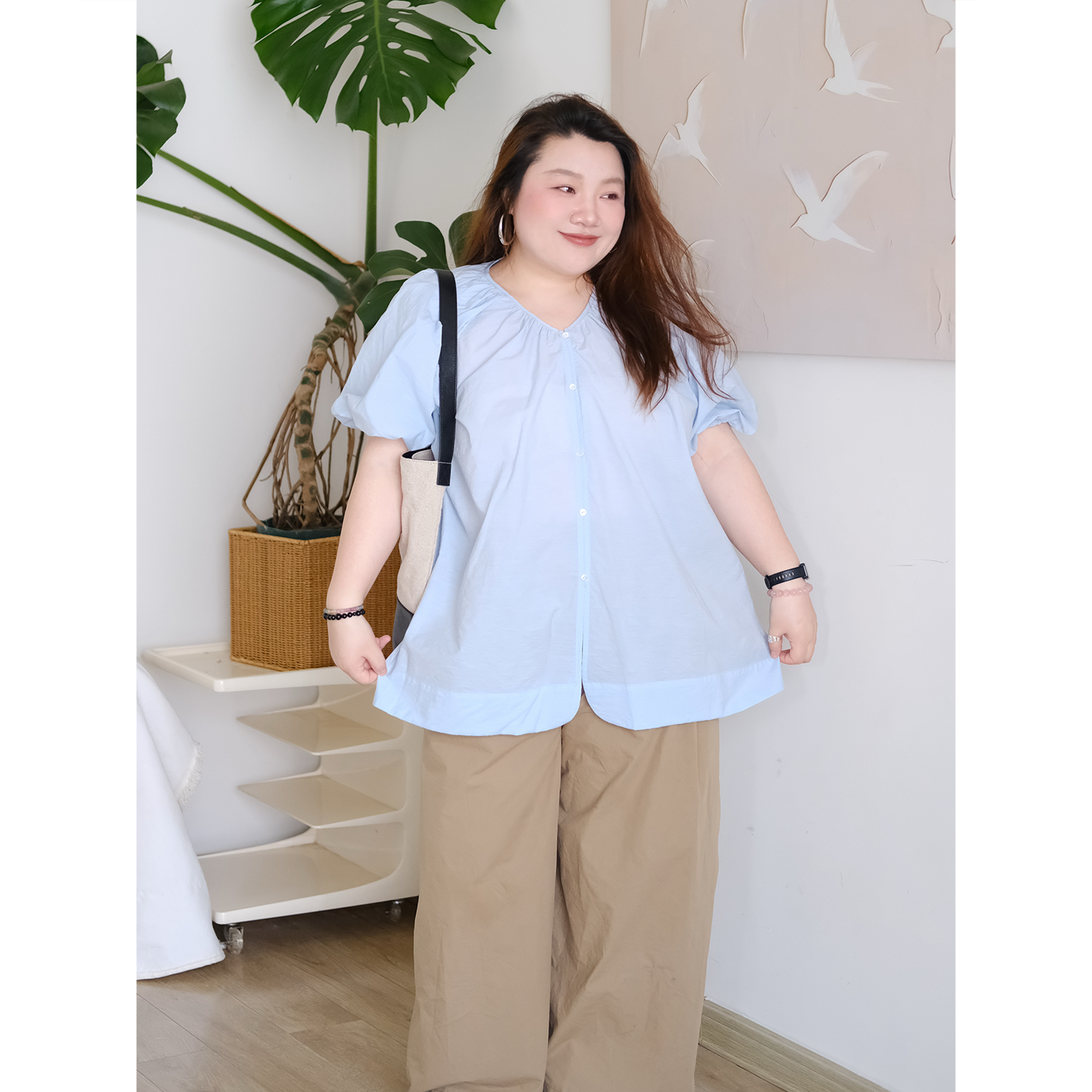 zooobaby06/19韩系简约宽松慵懒休闲廓形纯色百搭短袖衬衫上衣