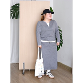 zooobaby10 20韩系简约针织拼接V领长袖 女显瘦上衣半身裙两件套