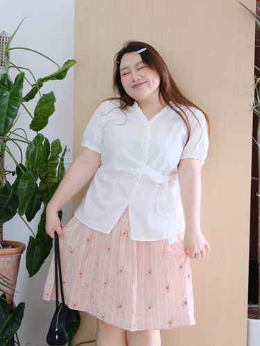 zooobaby大码女装韩系甜美系绳短袖衬衫显瘦小衫女夏季设计感上衣