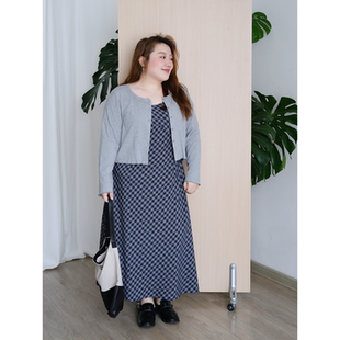 zooobaby09/22韩系简约格纹百搭宽松显瘦吊带连衣裙两件套