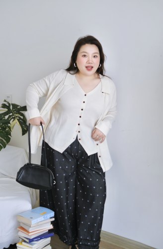 zooobaby09/20韩系初秋微胖mm纯色V领假两件针织开衫宽松显瘦上衣