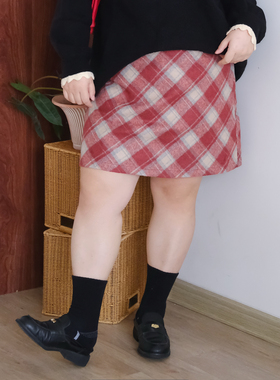 zooobaby10/31晚八点 复古格纹毛呢短裙高腰显瘦A字格纹裙半身裙