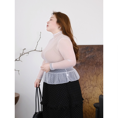 zooobaby01/22韩系早春高领透视波点花边打底上衣