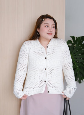 zooobaby08/27韩系复古纯色气质翻领镂空针织开衫毛衣上衣外套