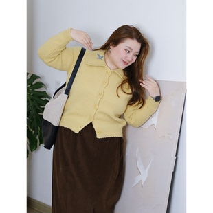 zooobaby11 女显瘦上衣 09韩系简约翻领刺绣纯色针织开衫