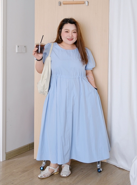 zooobaby05/28韩系简约插袋设计圆领短袖连衣裙女抽绳收腰显瘦