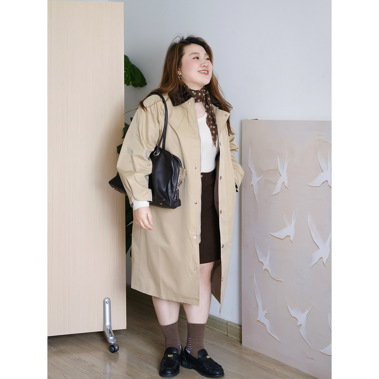 zooobaby10/14韩系简约翻领撞色长袖外套宽松风衣女显瘦百搭外套