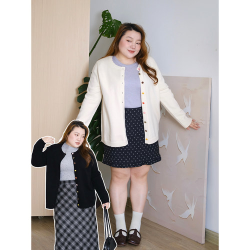 zooobaby10/14韩系简约圆领彩扣针织开衫女宽松显瘦毛衣外套