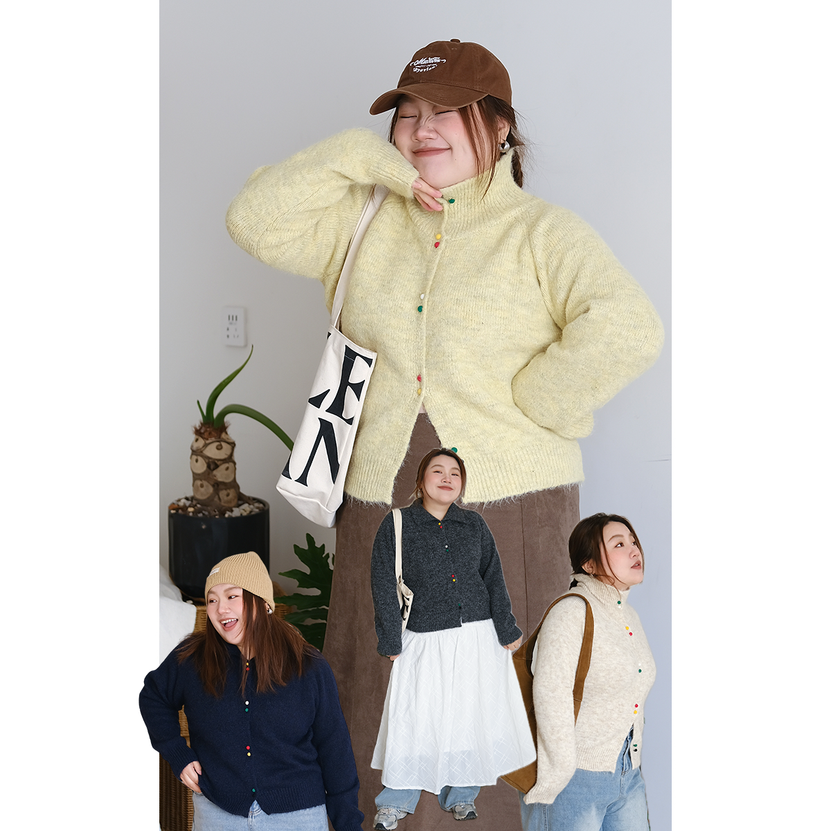 zooobaby12/09晚八点韩系彩扣高领针织开衫软糯百搭长袖毛衣外套