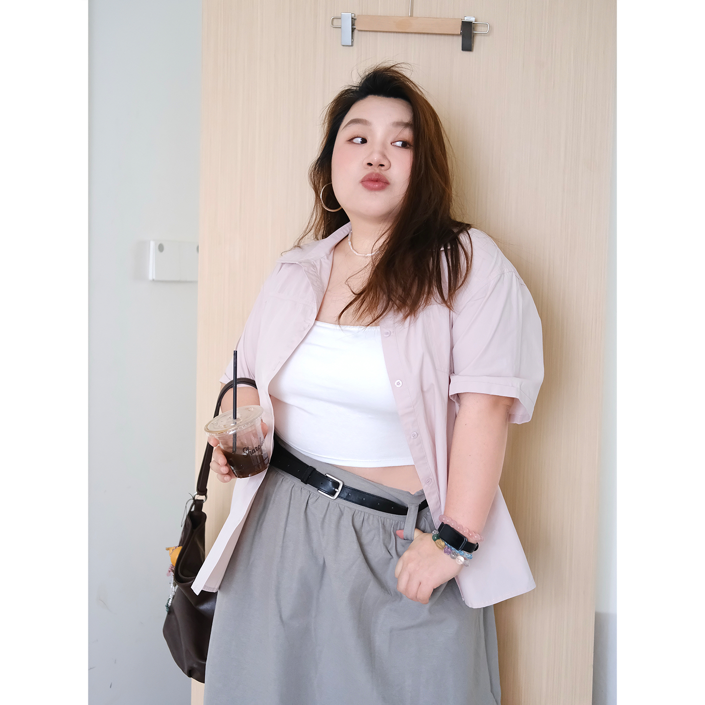 zooobaby05/16韩系简约短袖衬衫女纯色正肩衬衣宽松上衣