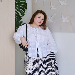 zooobaby07 女宽松休闲百搭上衣 28韩系简约纯色圆领绑带长袖 衬衫
