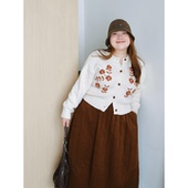 zooobaby11 09韩系简约撞色刺绣针织开衫 女显瘦上衣