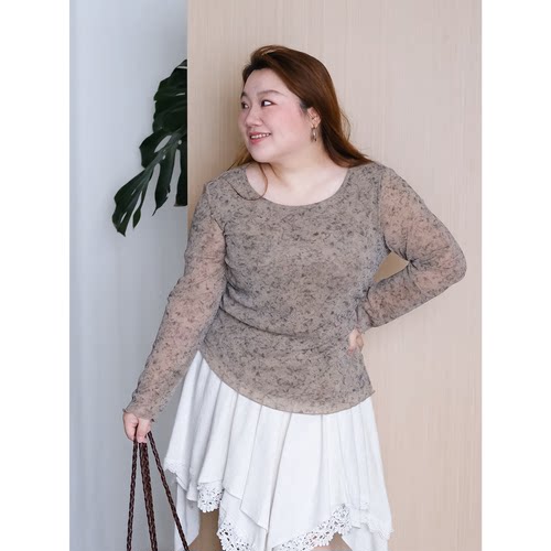 zooobaby09/30韩系晕染印花圆领长袖T恤不规则宽松显瘦上衣打底