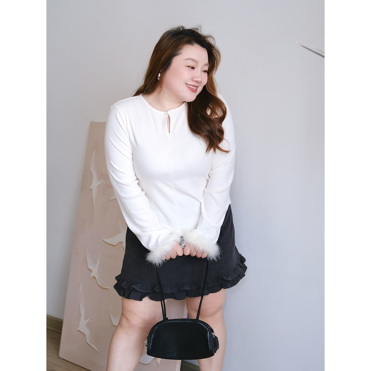 zooobaby11/09韩系简约气质毛毛袖内搭打底衫女修身显瘦上衣