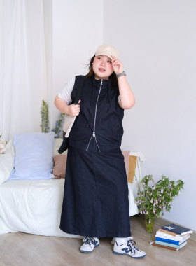 zooobaby04/15韩系复古牛仔拉链马甲+半身裙套装