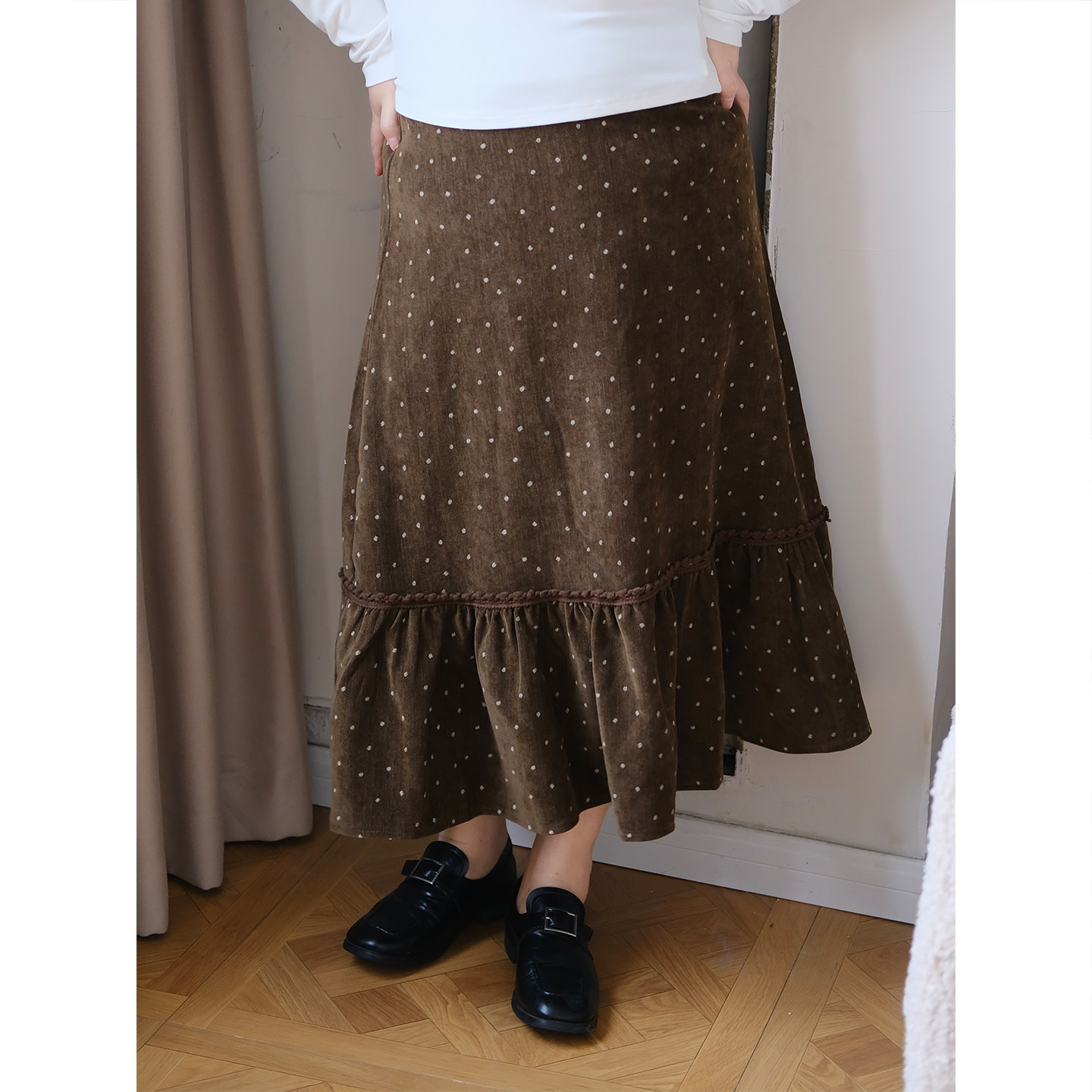 zooobaby01/04韩系简约波点拼接半身裙女显瘦百搭长裙,女装/女士精品,大码半身裙,淘宝优惠券,粉丝福利购,淘宝优惠卷