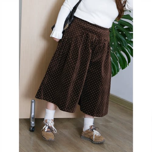 zooobaby10/20韩系简约金丝绒七分阔腿裤波点设计感廓形显瘦裤