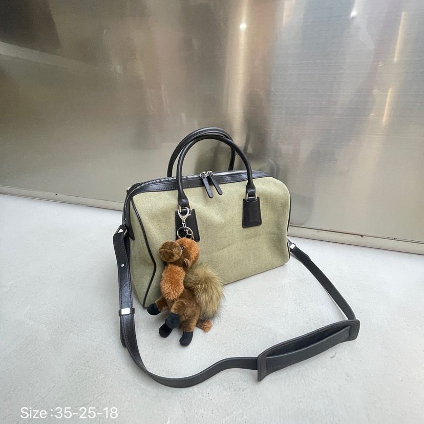 2025新款网红撞色牛皮复古公文包帆布大容量枕头包手提单肩斜挎包