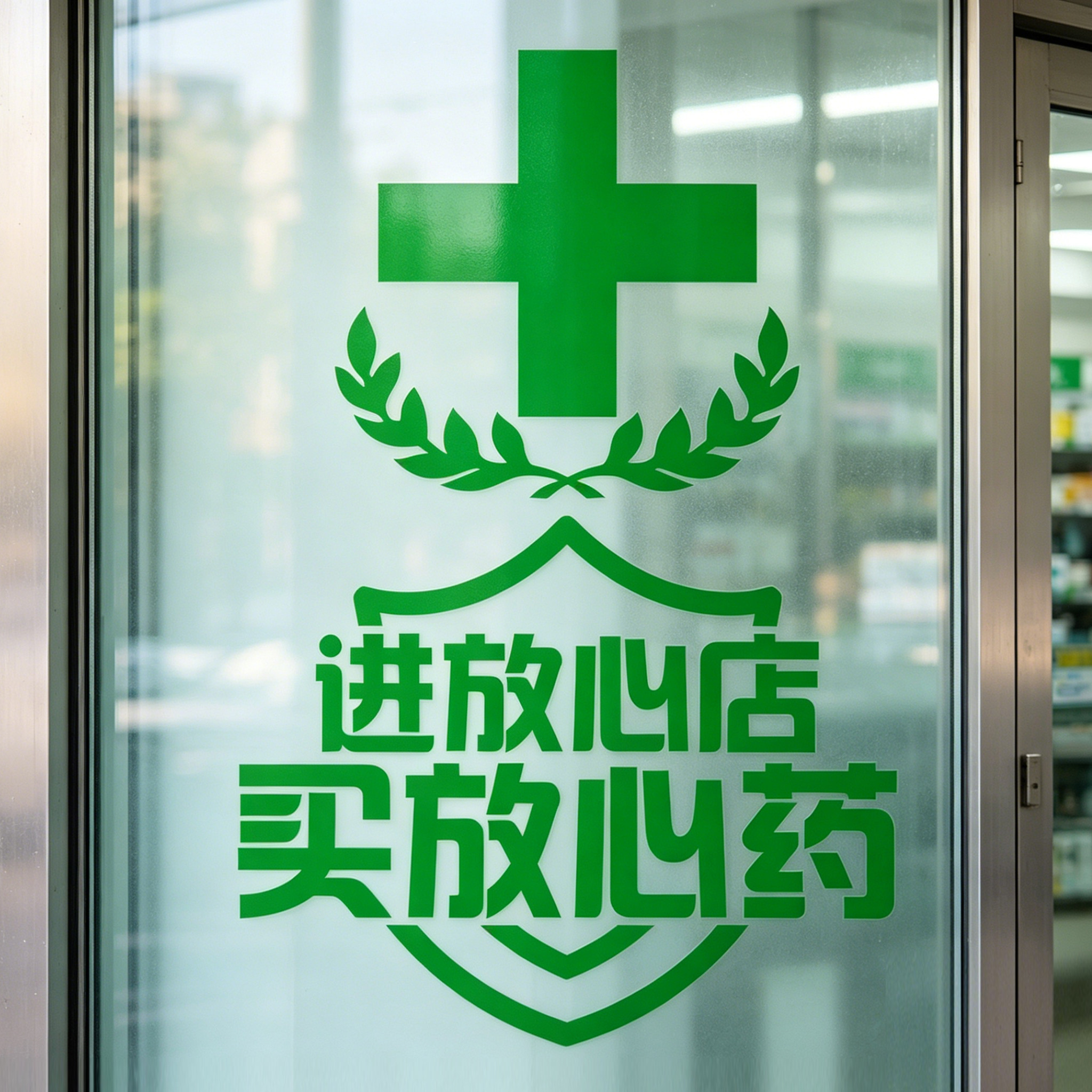 药店玻璃门PVC防水医保刷卡墙贴