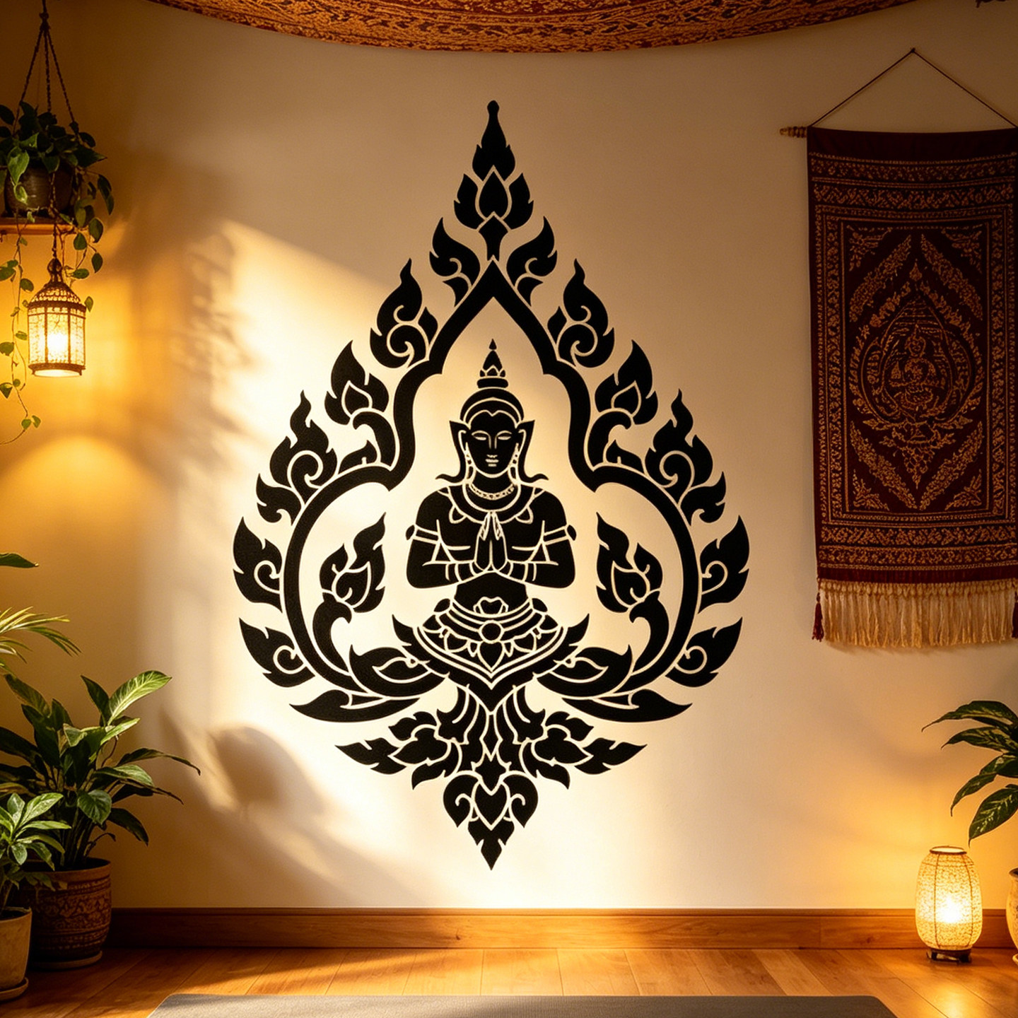 泰国佛像莲花镂空玻璃门贴纸