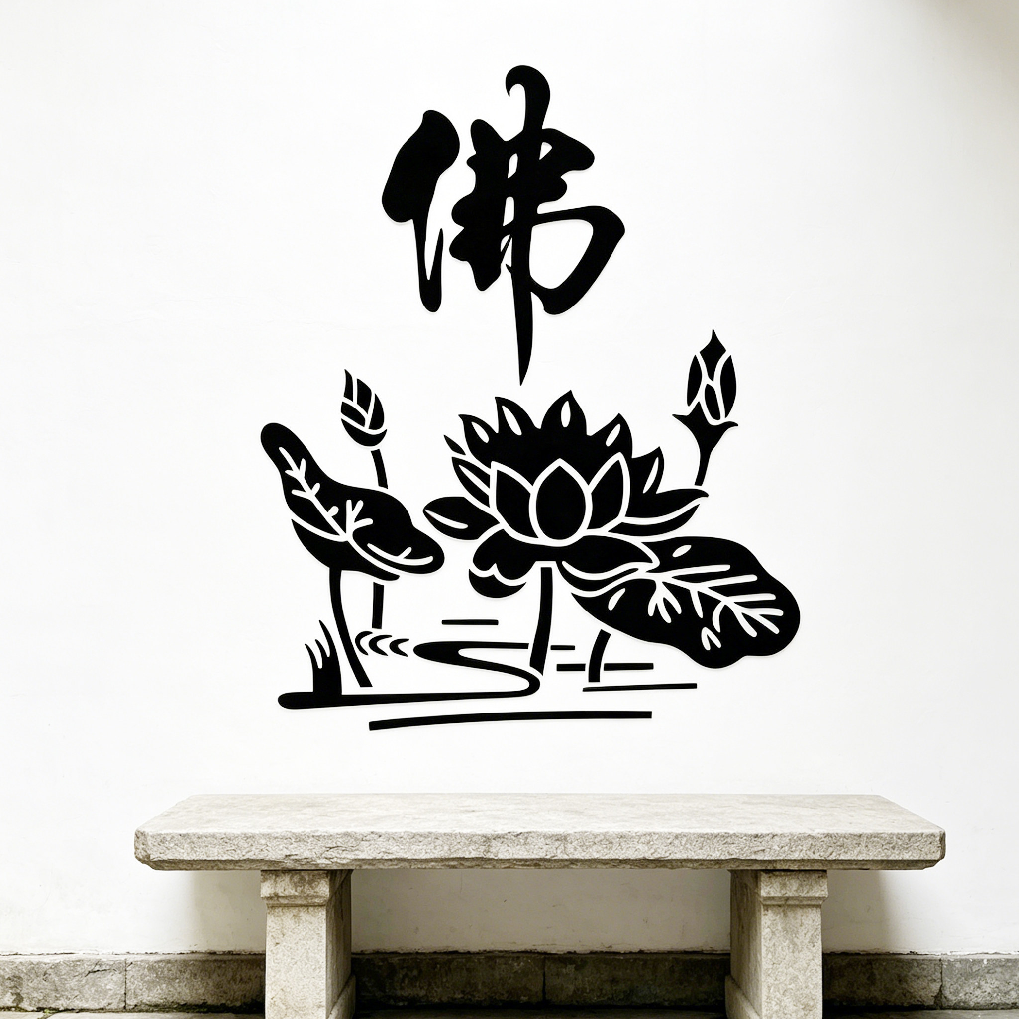 中国风佛手莲花禅字墙贴纸古典茶楼佛堂寺院禅意贴画祥云佛手贴纸