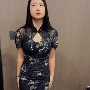 柏丽顿国风改良旗袍黑色网纱连衣裙女夏季 包臀长裙子 气质性感修身