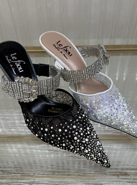 新品上架 法国乐芙女鞋/LE FAOU 时尚满钻拖鞋L221005 吊牌价2199