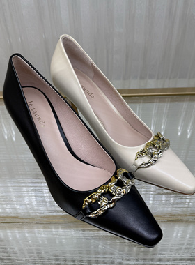 皇冠老店正品 莱尔斯丹 粗跟低跟女单鞋 3T80905