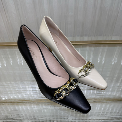 皇冠老店正品 莱尔斯丹 粗跟低跟女单鞋 3T80905