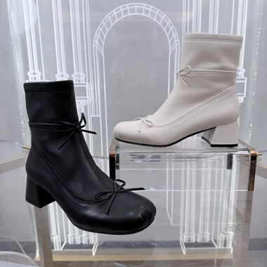 Cimior意大利女鞋 Miu系时尚粗跟蝴蝶结羊皮女靴吊牌3280 CA25145