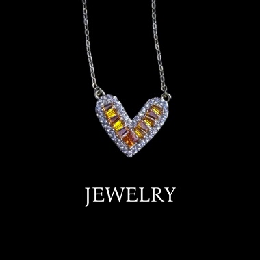 皇冠老店正品 白金色/橙色锆石项链 CIM250027