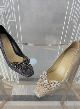 皇冠老店正品 SKP高奢品牌断码施华洛水钻蝴蝶细跟单鞋   T30013