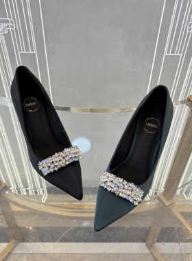 皇冠老店正品 SKP高奢品牌断码施华洛水钻丝绸牛皮单鞋   T37702